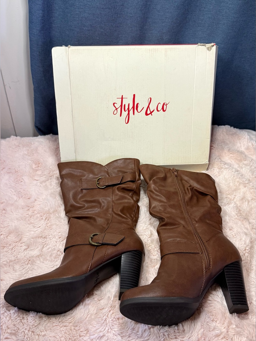 Style & Co. Women’s Mid-Calf Brown Heeled Boots Size 6 1/2 M - Picture 3 of 11